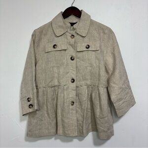 Luii Women's Neutral 100% Linen Button Front Jacket Medium Blazer